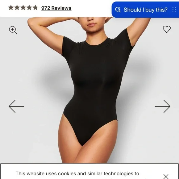 Set of 2 SKIMS Short-Sleeve Thong Bodysuit Duo - Black & Cream L/XL - Picture 2 of 9